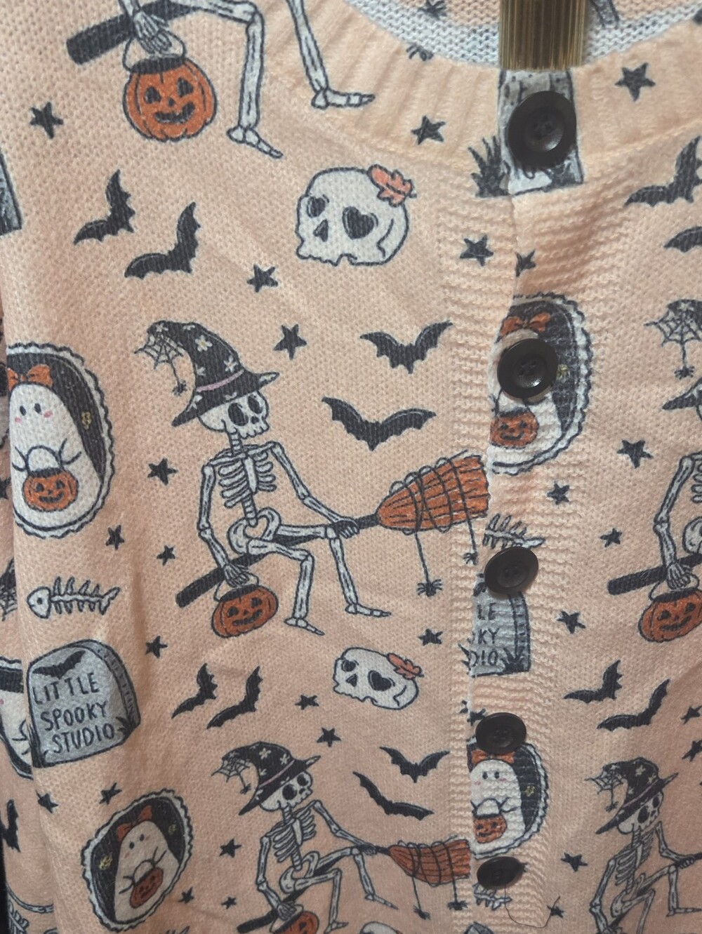 Halloween Themed Skeleton Ghost Skull Orange Cardigan Sweater Size 4XL - Picture 3 of 5